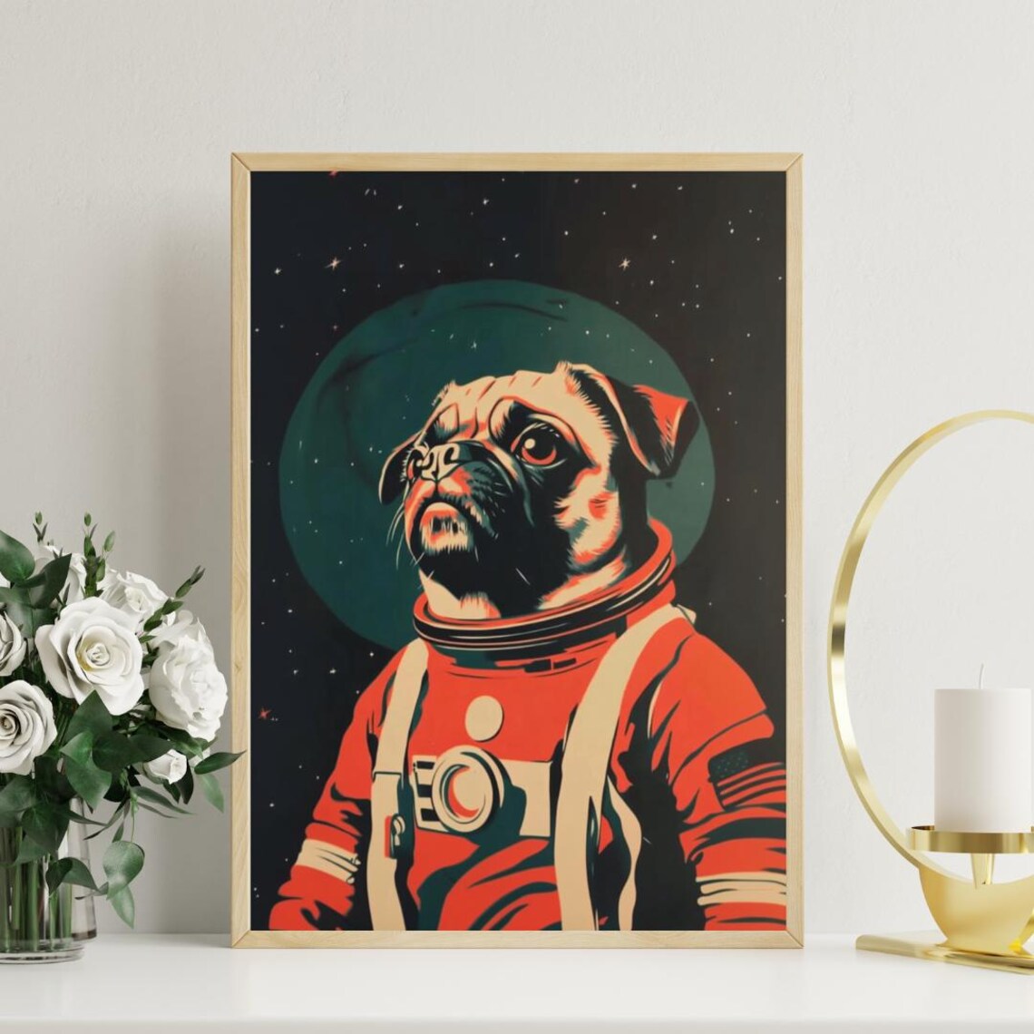Pug Astronaut Retro Space Dog Pop Art Portrait Poster Funny Gift - Image 3