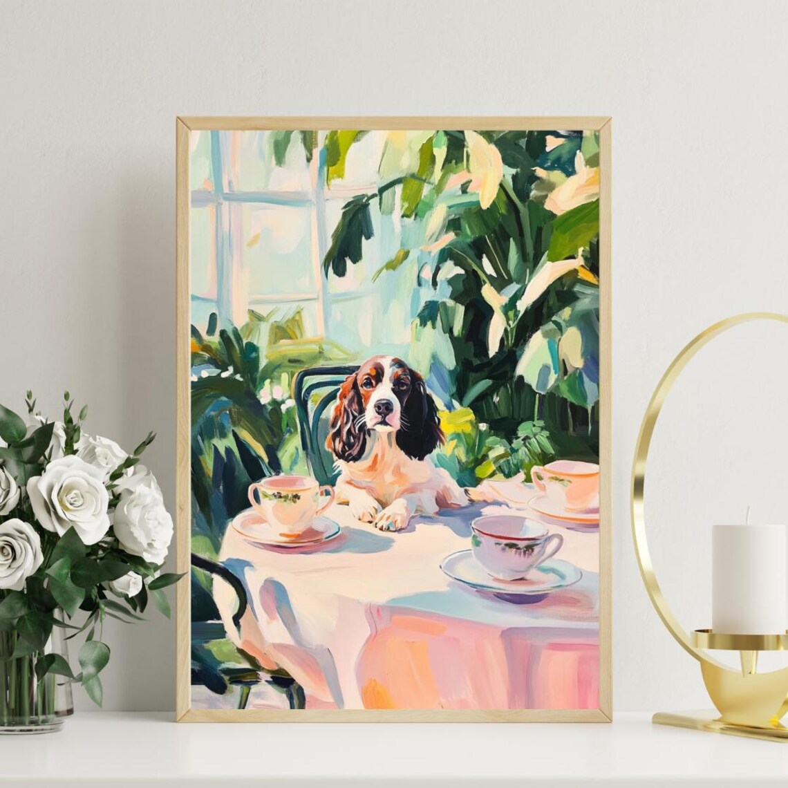 Retro English Springer Spaniel Oil Painting Poster - Image 3
