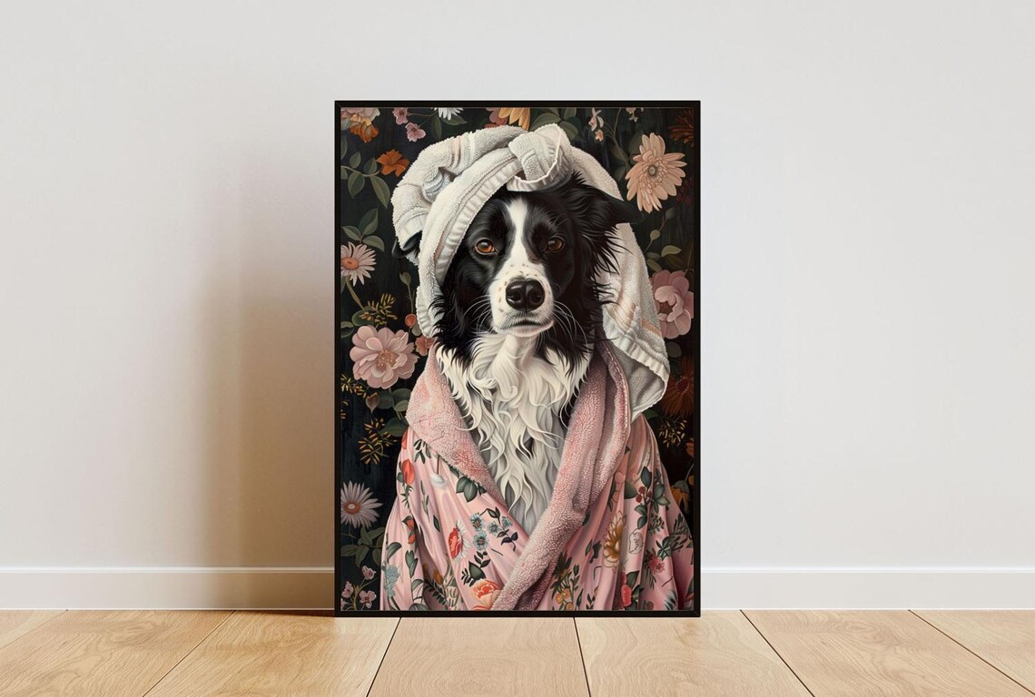 Border Collie In Bathrobe Bathroom Poster