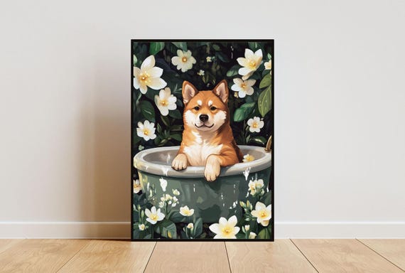 Akita In Bathtub Poster Funny Dog Poster Akita Bathroom Print Akita Bath Poster Pet Poster Dog Bathroom Wall Art Funny Akita Dog Print
