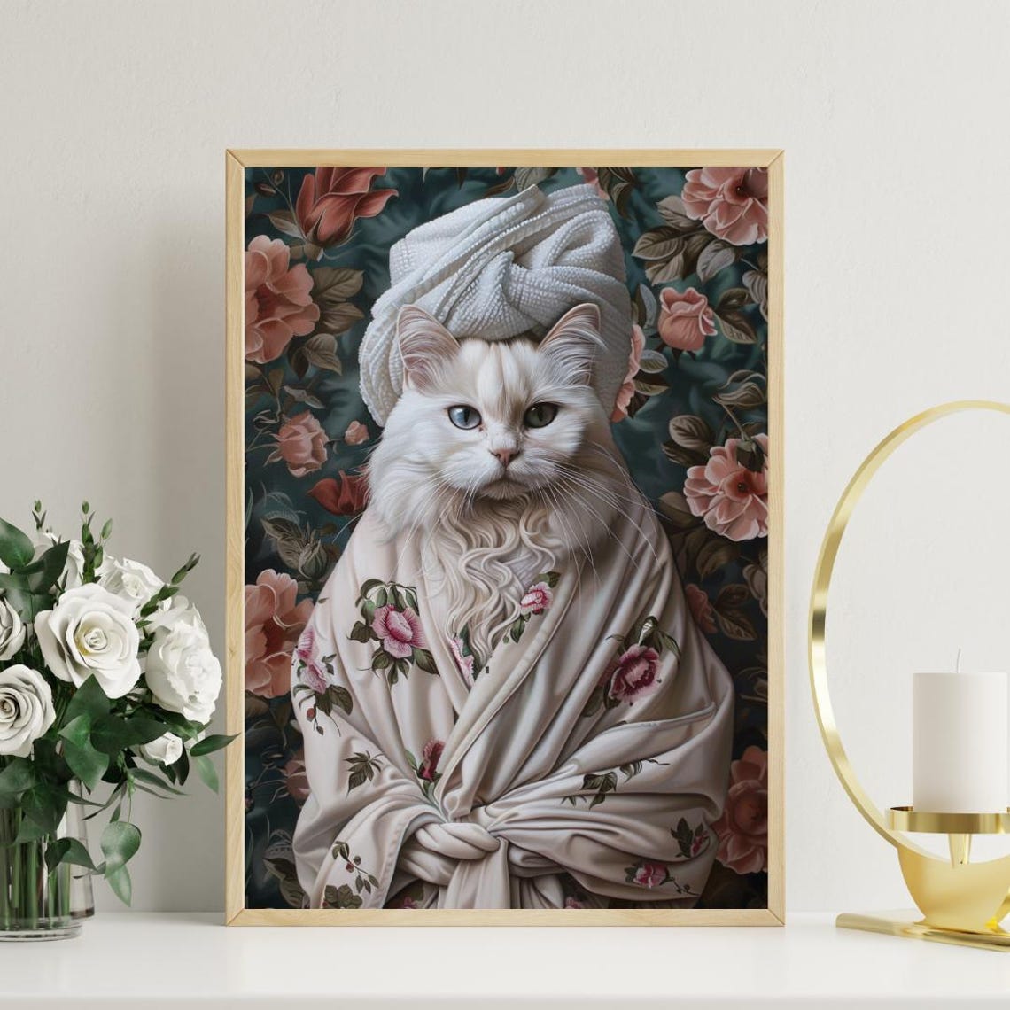 Birman In Bathrobe Spa Day Portrait Funny Cat Bathroom Wall Poster - Image 3