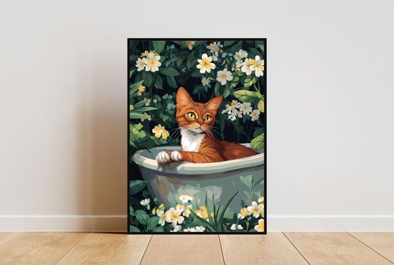 Abyssinian In Bathtub Poster Funny Cat Poster Abyssinian Bathroom Print Abyssinian Bath Poster Pet Poster Funny Cat Bathroom Wall Art