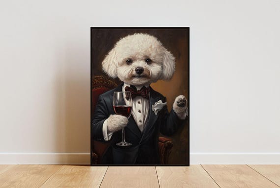 Bichon Frise In Tuxedo Poster Pet Poster Bichon Frise In Suit Print Dog Wall Art Bichon Frise Portrait Funny Bichon Frise Art Pet