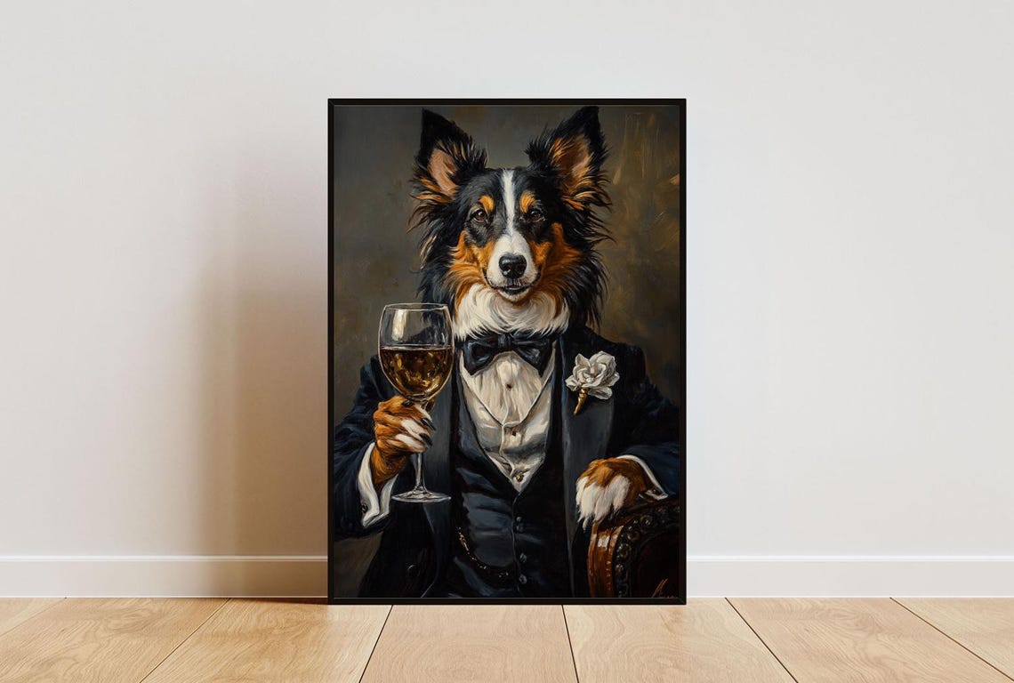 Collie In Tuxedo Poster Pet Poster Collie In Suit Print Dog Wall Art Collie Portrait Dog Living Room Poster Funny Collie Print Pet
