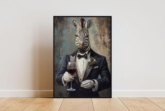 Zebra In Tuxedo Poster Animal Poster Zebra In Suit Print Zebra Portrait Animal Living Room Poster Funny Zebra Print Zebra Poster