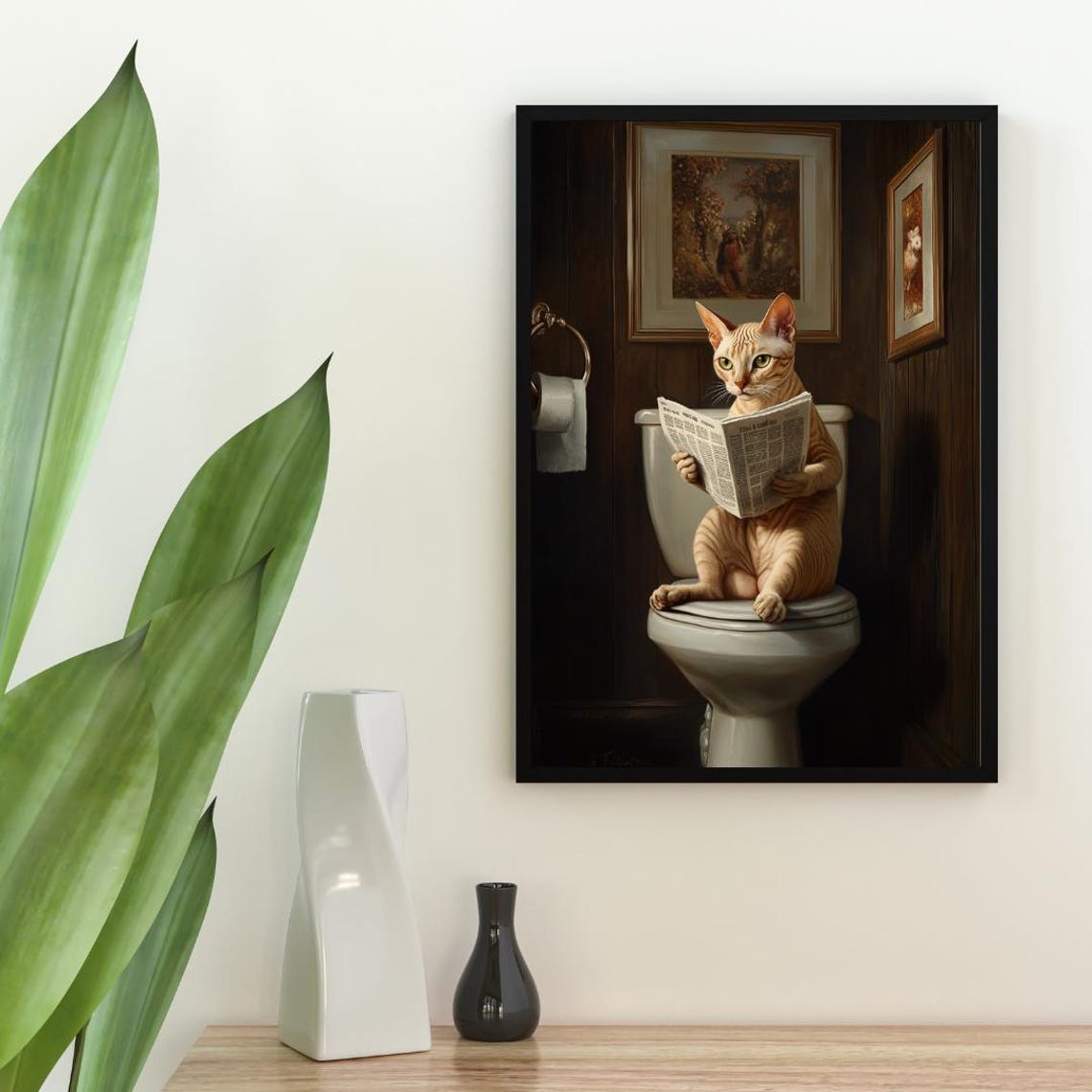 Oriental Shorthair On Toilet Poster Cat Poster Oriental Shorthair Bathroom Print Cat Oriental Shorthair Portrait Cat Bathroom Poster - Image 2