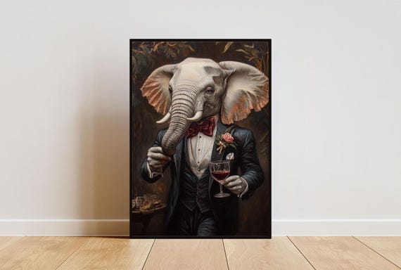 Elephant In Tuxedo Poster Animal Poster Elephant In Suit Print Elephant Portrait Animal Living Room Poster Funny Elephant Print Animal