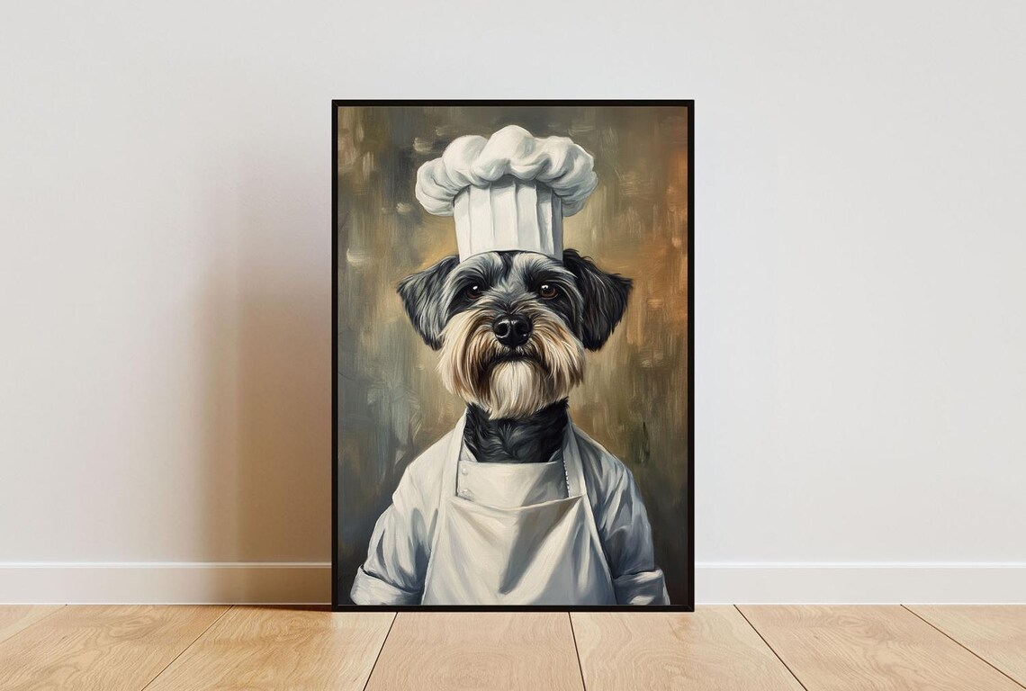 Miniature Schnauzer Chef Dog Portrait Funny Pet Kitchen Art Poster