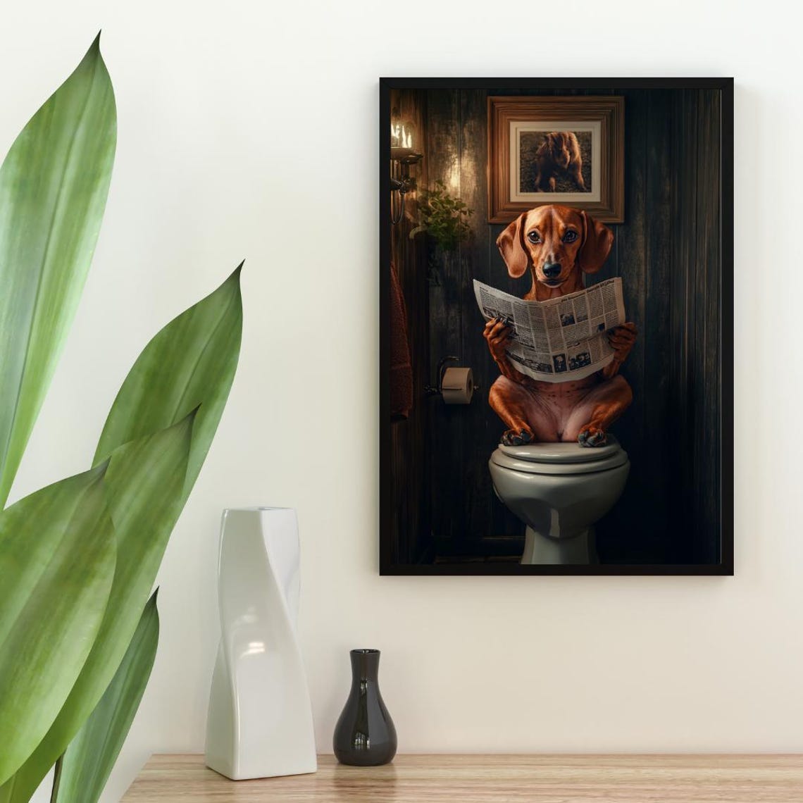Dachshund On Toilet Poster Dog Poster Dachshund Bathroom Print Toilet Wall Art Dachshund Portrait Dog Bathroom Poster Dachshund Toilet - Image 2