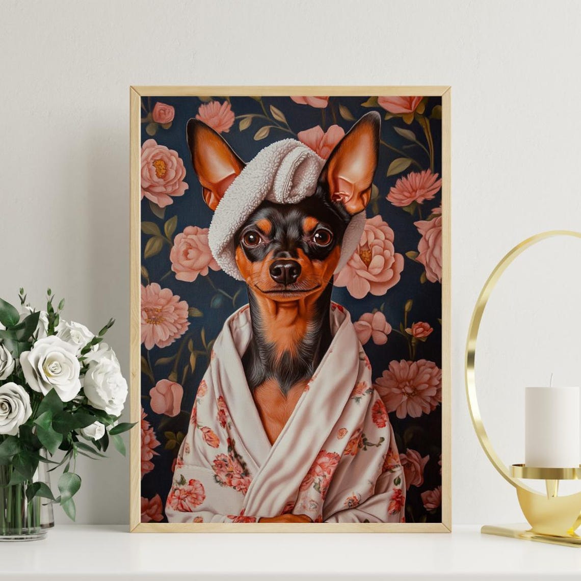Miniature Pinscher In Bathrobe Spa Day Portrait Funny Dog Wall Poster - Image 3
