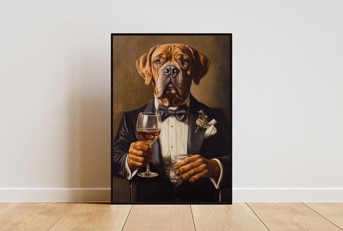 Mastiff In Tuxedo Poster Pet Poster Mastiff In Suit Print Dog Wall Art Mastiff Portrait Dog Living Room Poster Funny Mastiff Art Pet