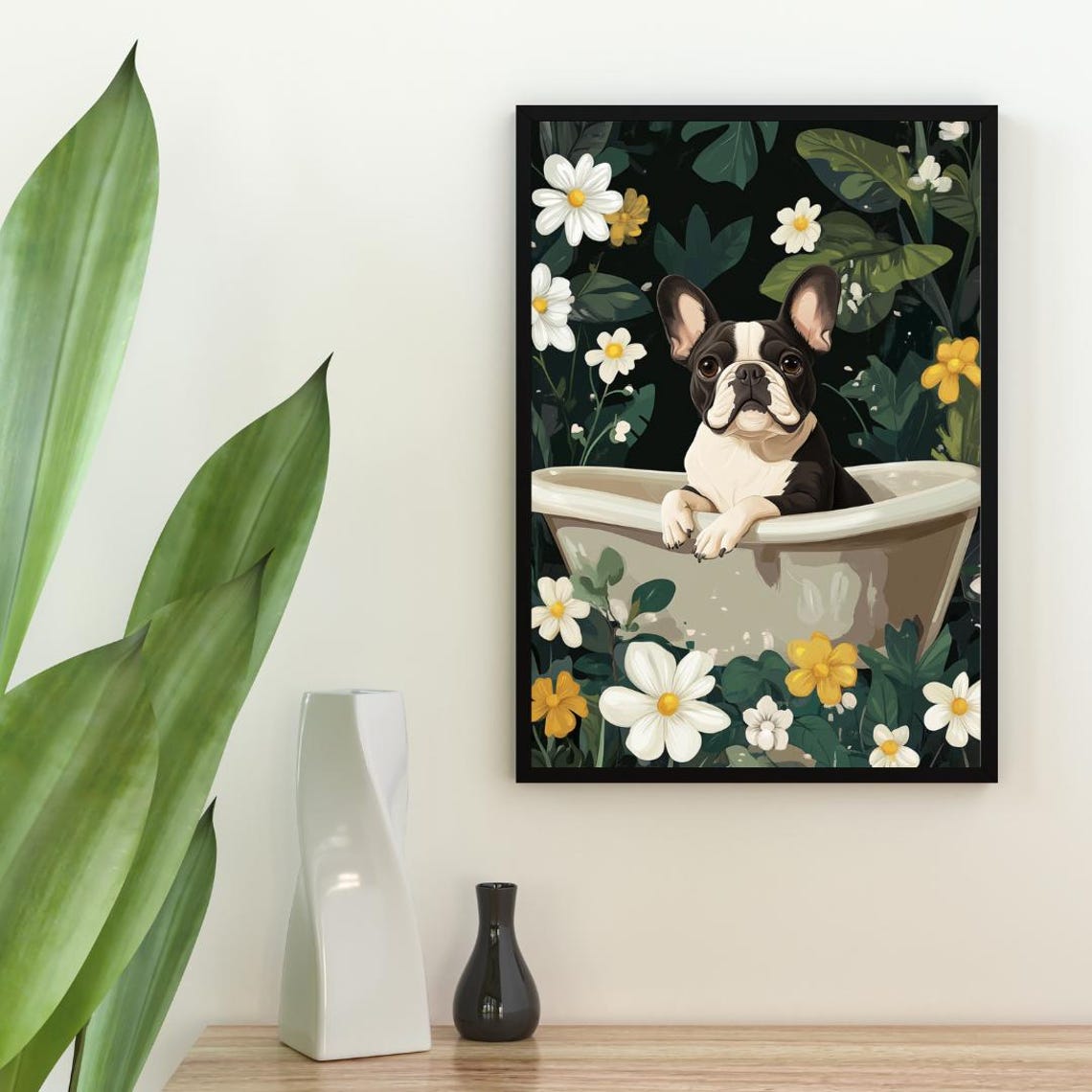 French Bulldog In Bathtub Poster Funny Dog Poster French Bulldog Bathroom Print Frenchie Bath Poster Pet Poster Dog Bathroom Poster - Image 2