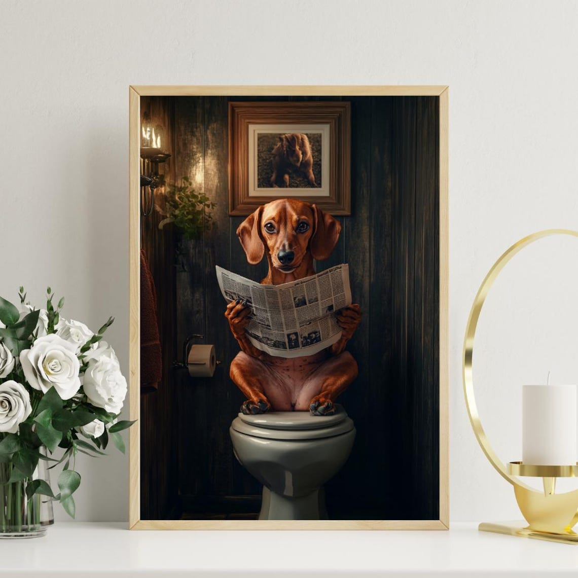 Dachshund On Toilet Poster Dog Poster Dachshund Bathroom Print Toilet Wall Art Dachshund Portrait Dog Bathroom Poster Dachshund Toilet - Image 3