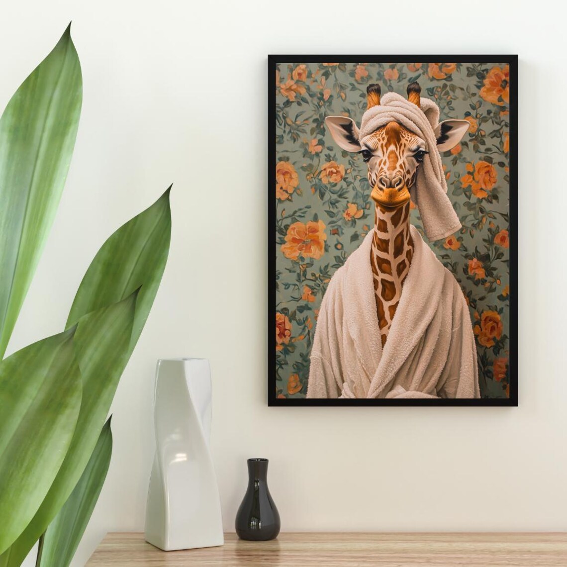 Giraffe In Bathrobe Animal Bathroom Poster Art Print - Image 2