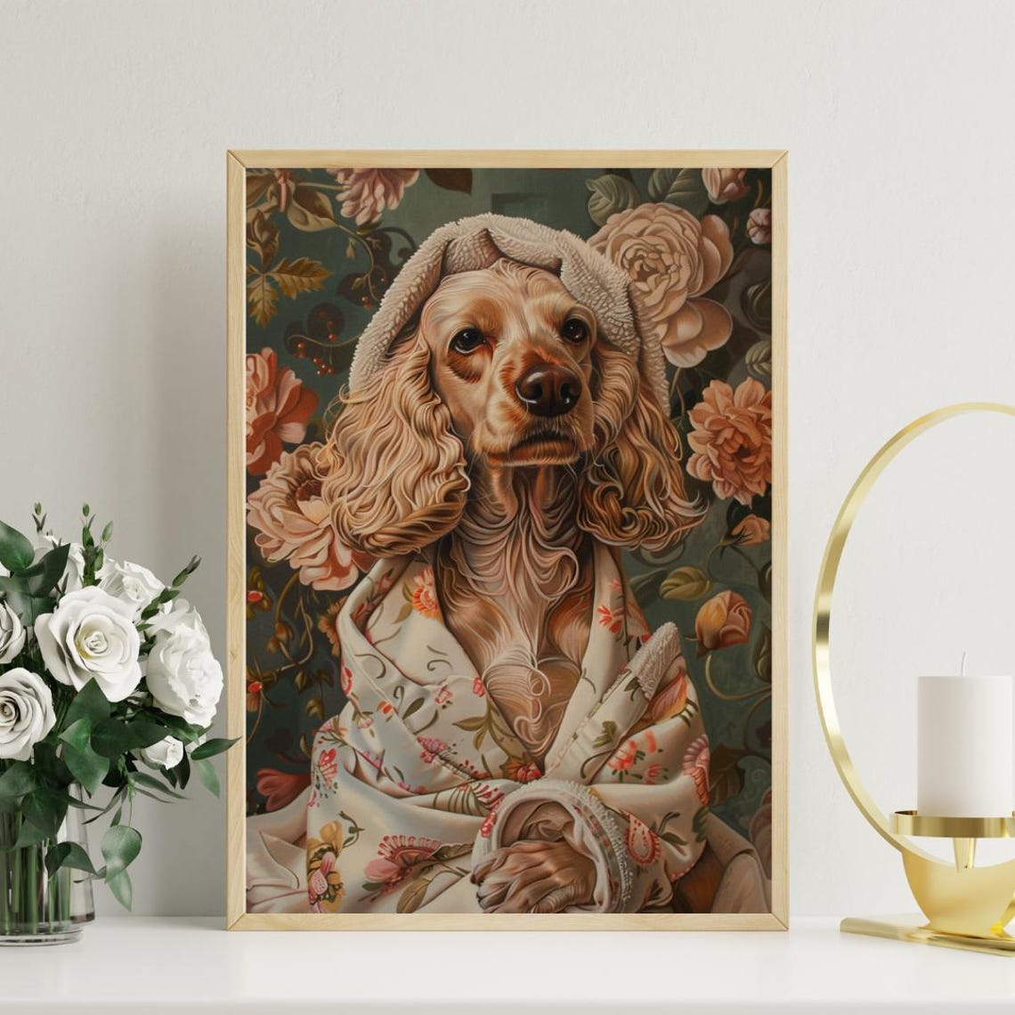 English Cocker Spaniel in a Floral Bathrobe After a Spa Day Poster - Image 3