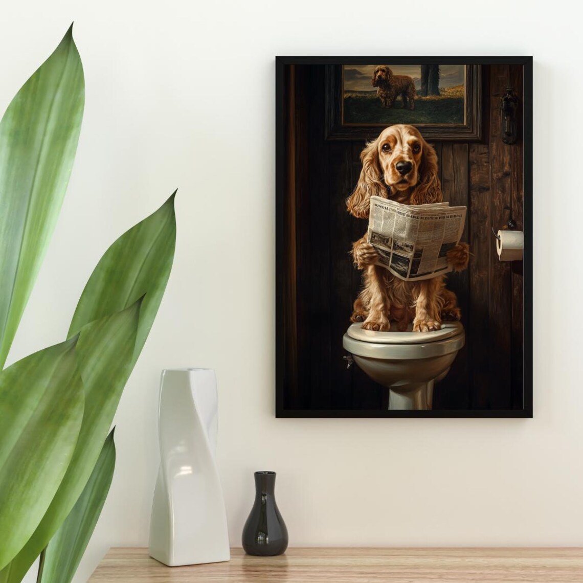 Cocker Spaniel On Toilet Bathroom Art Print - Image 2