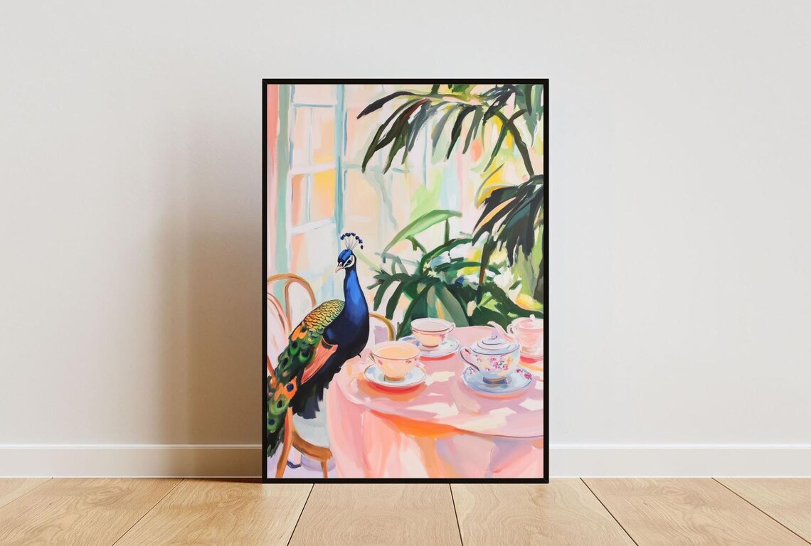 Retro Peacock Oil Painting, Vintage Animal Poster