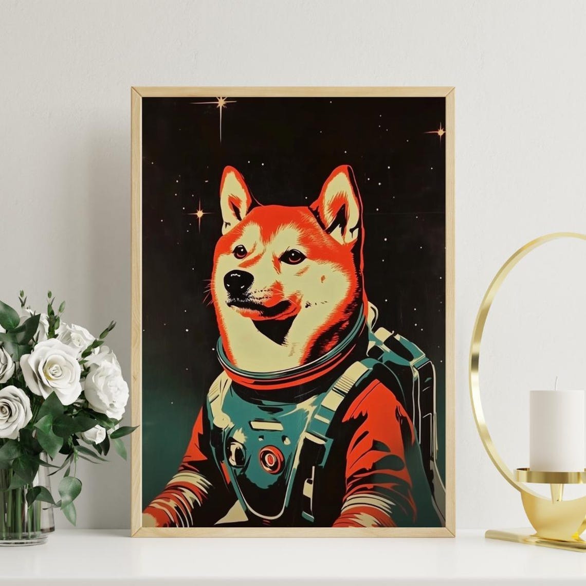 Shiba Inu Astronaut Poster Shiba Inu Retro Print Shiba Inu Portrait Dog Retro Space Poster Funny Dog Poster Andy Warhol Poster Vintage - Image 3
