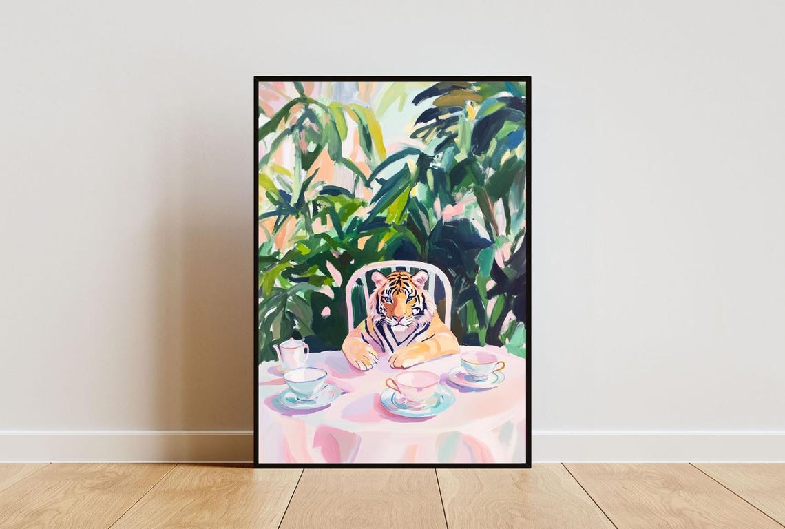 Retro Tiger Poster Tiger Oil Painting Vintage Tiger Poster Animal Dining Room Wall Art Retro Animal Poster Funny Tiger Wall Art