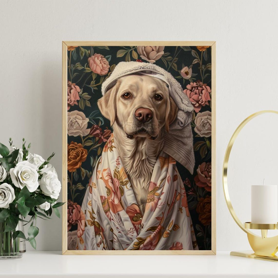 Happy Labrador Retriever Dog in Bathrobe Fun Spa Day Art Poster - Image 3