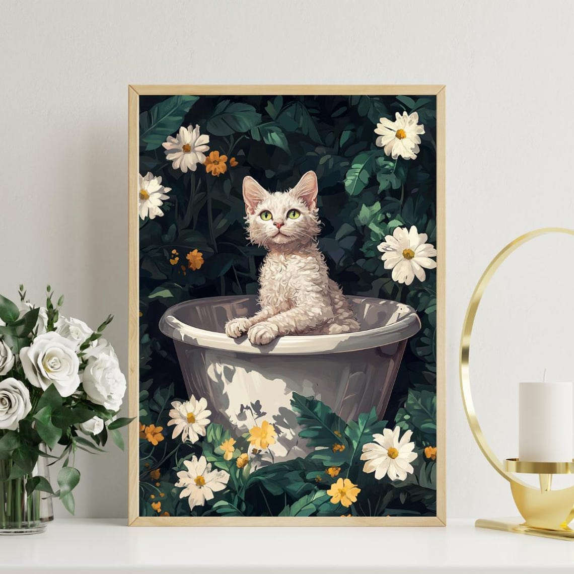 Devon Rex In Bathtub Poster Funny Cat Poster Devon Rex Bathroom Print Devon Rex Bath Poster Pet Poster Cat Bathroom Wall Art Funny Cat - Image 3