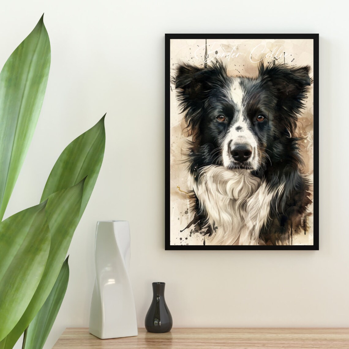 Border Collie Watercolor Portrait Black White Dog Art Poster - Image 2