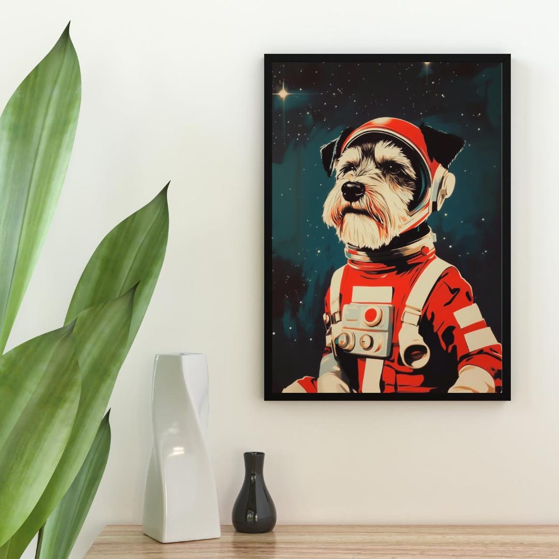 Miniature Schnauzer Astronaut Retro Space Dog Funny Poster Gift - Image 2