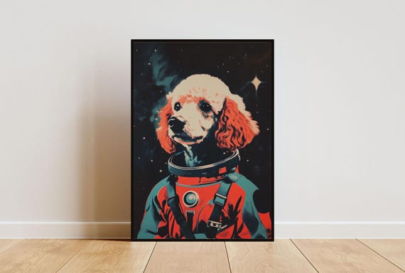 Poodle Astronaut Poster Poodle Retro Print Poodle Portrait Dog Retro Space Poster Funny Dog Poster Andy Warhol Style Print Vintage Art