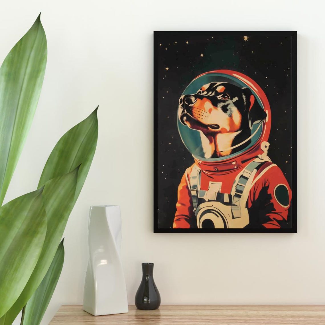 Rottweiler Astronaut Retro Space Dog Pop Art Poster Gift for Dog Dad - Image 2