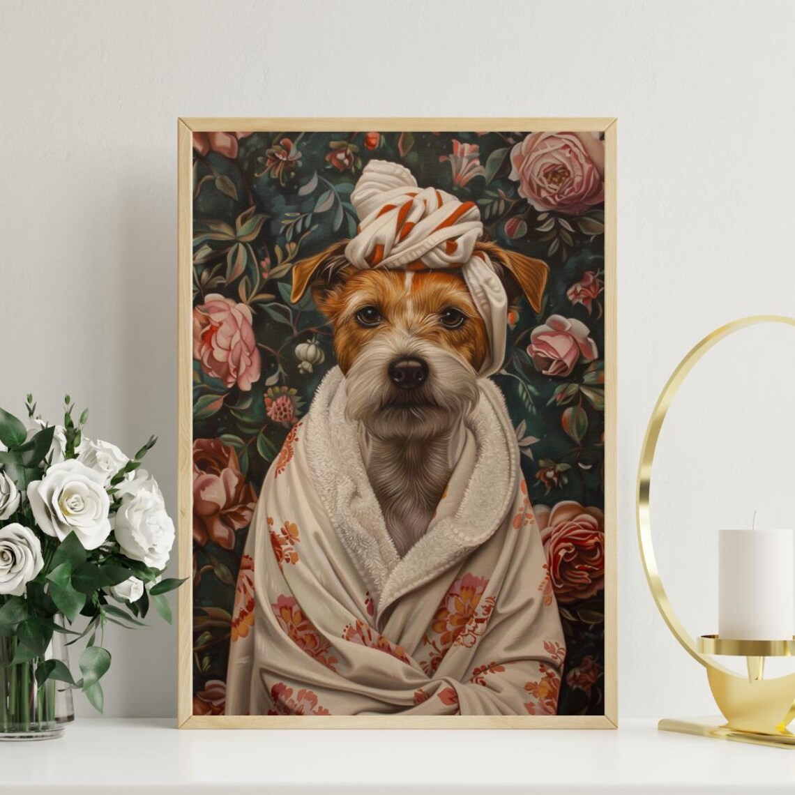 Russell Terrier In Bathrobe Spa Day Portrait Funny Dog Wall Poster - Image 3