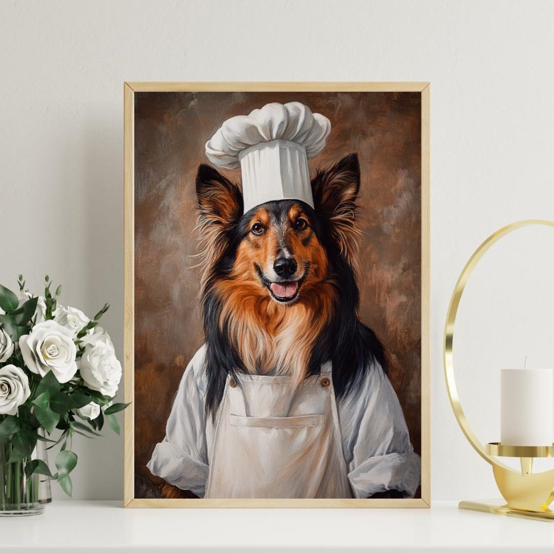 Collie Chef Hat Apron Portrait Funny Dog Kitchen Wall Poster - Image 3