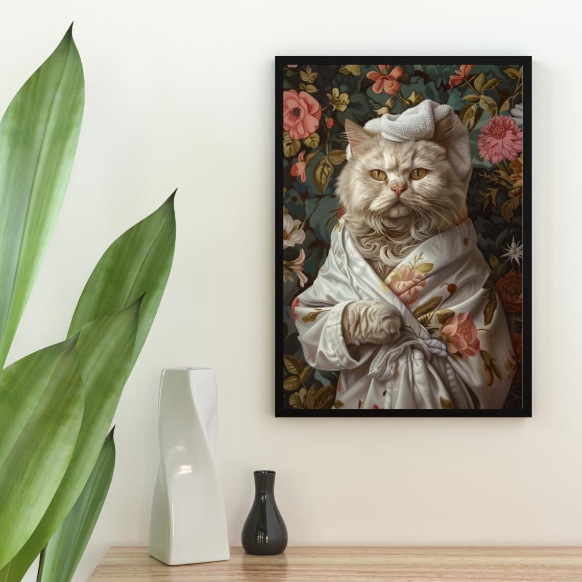Selkirk Rex In Bathrobe Spa Day Portrait Funny Fluffy Cat Poster - Image 2