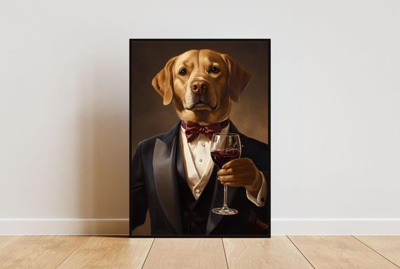 Labrador Retriever In Tuxedo Poster Dog Poster Labrador Retriever In Suit Print Dog Wall Art Labrador Portrait Funny Labrador Art