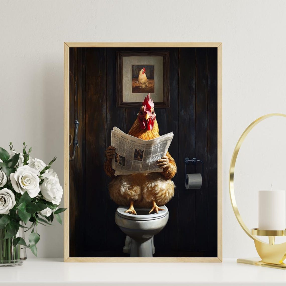 Chicken On Toilet Poster Animal Poster Chicken Bathroom Print Animal Toilet Wall Art Chicken Portrait Animal Bathroom Poster Chicken - Image 3