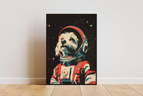 Maltese Astronaut Retro Space Dog Pop Art Portrait Poster Gift