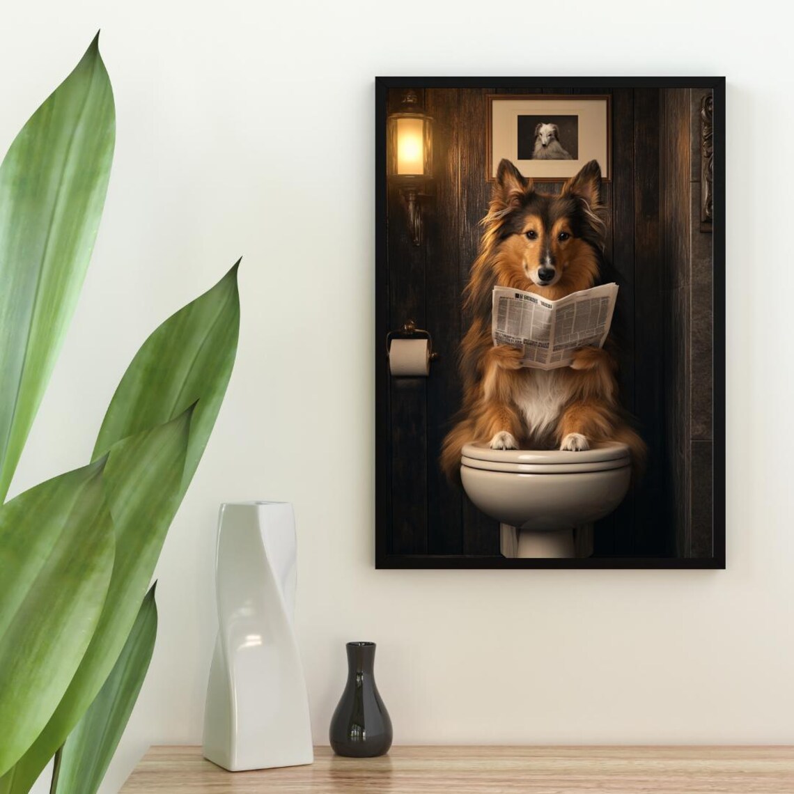 Shetland Sheepdog On Toilet Bathroom Dog Poster - Image 2