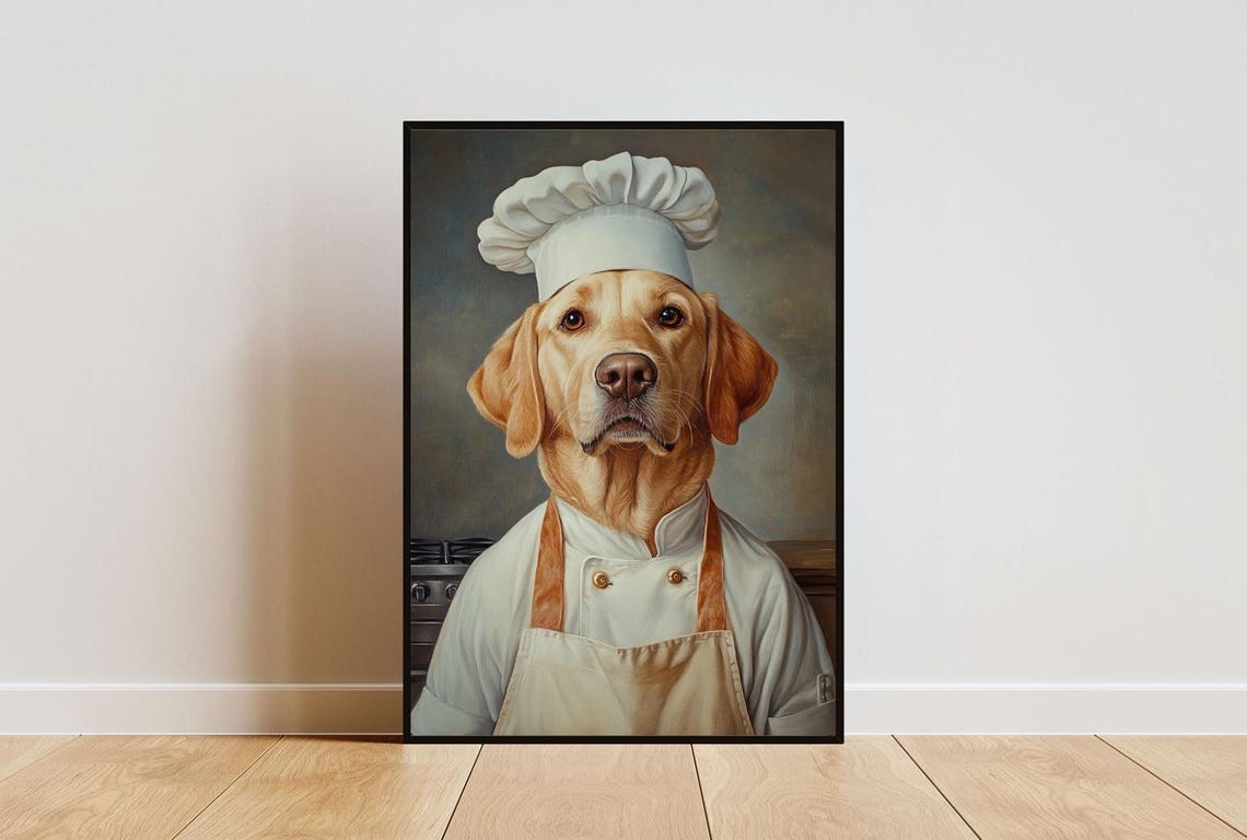 Labrador Retriever Chef Dog Portrait Poster Funny Kitchen Decor Gift