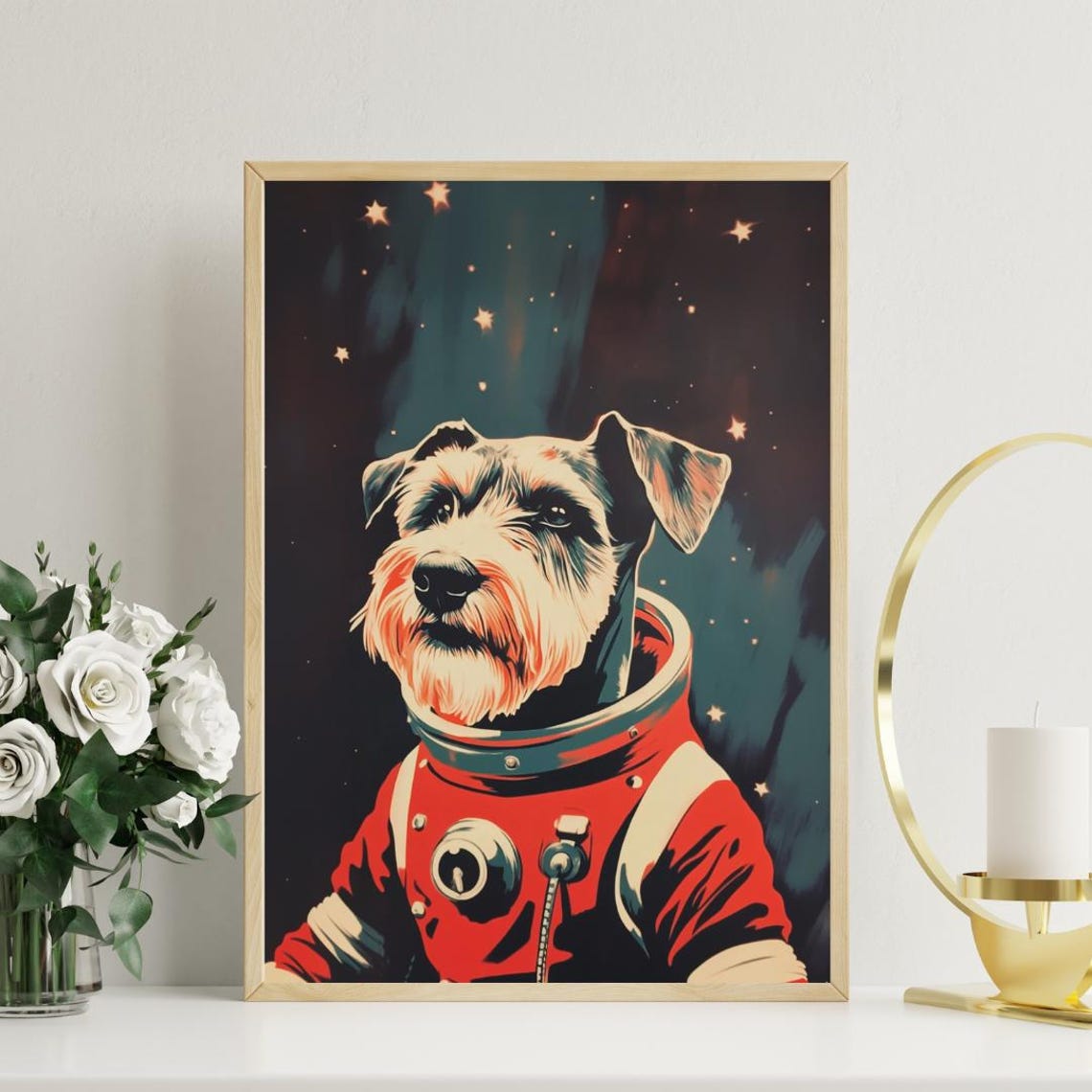 Schnauzer Astronaut Vintage Retro Starry Space Portrait Poster - Image 3
