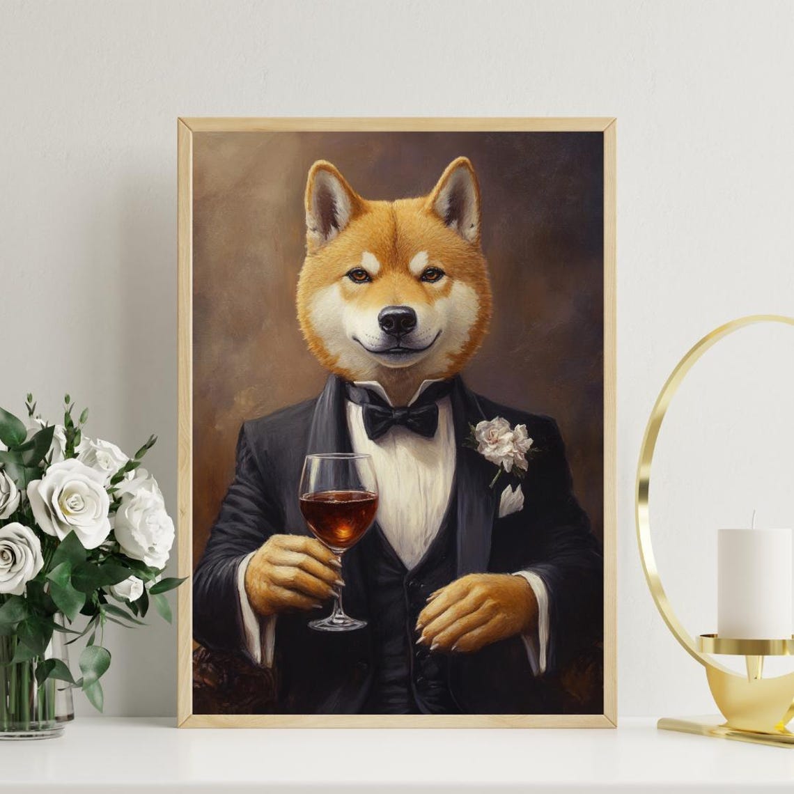 Akita In Tuxedo Poster Pet Poster Akita In Suit Print Akita Portrait Dog Living Room Poster Funny Akita Art Funny Pet Print Dog Print - Image 3