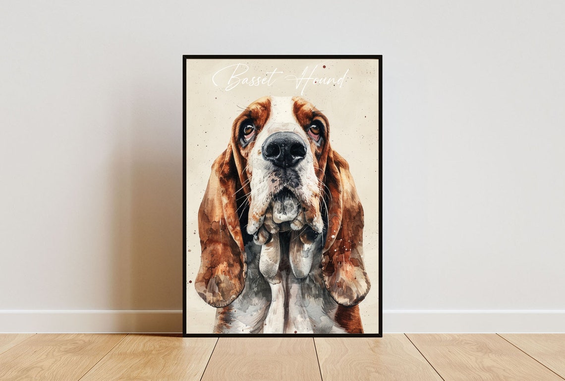 Basset Hound Poster Dog Poster Basset Hound Print Dog Wall Art Personalised Dog Photo Basset Hound Watercolour Pet Portrait Dog Print