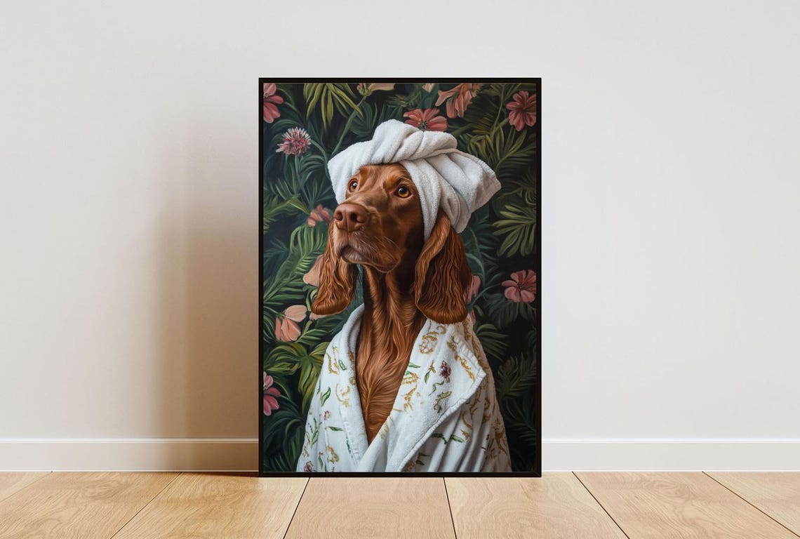 Irish Setter In Bathrobe Spa Day Portrait Funny Red Dog Wall Poster