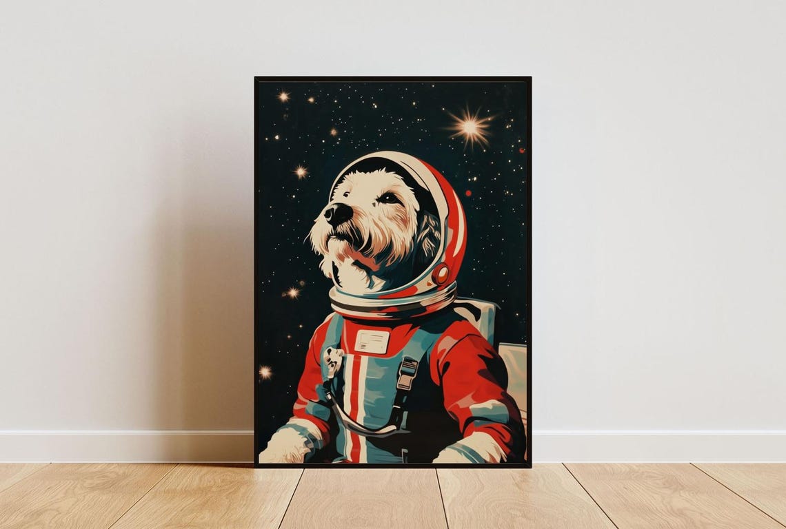 Old English Sheepdog Astronaut Poster Old English Sheepdog Retro Print Old English Sheepdog Portrait Funny Dog Poster Andy Warhol Poster