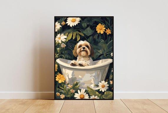 Lhasa Apso In Bathtub Poster Funny Dog Poster Lhasa Apso Bathroom Print Lhasa Apso Bath Poster Pet Poster Funny Dog Bathroom Wall Art
