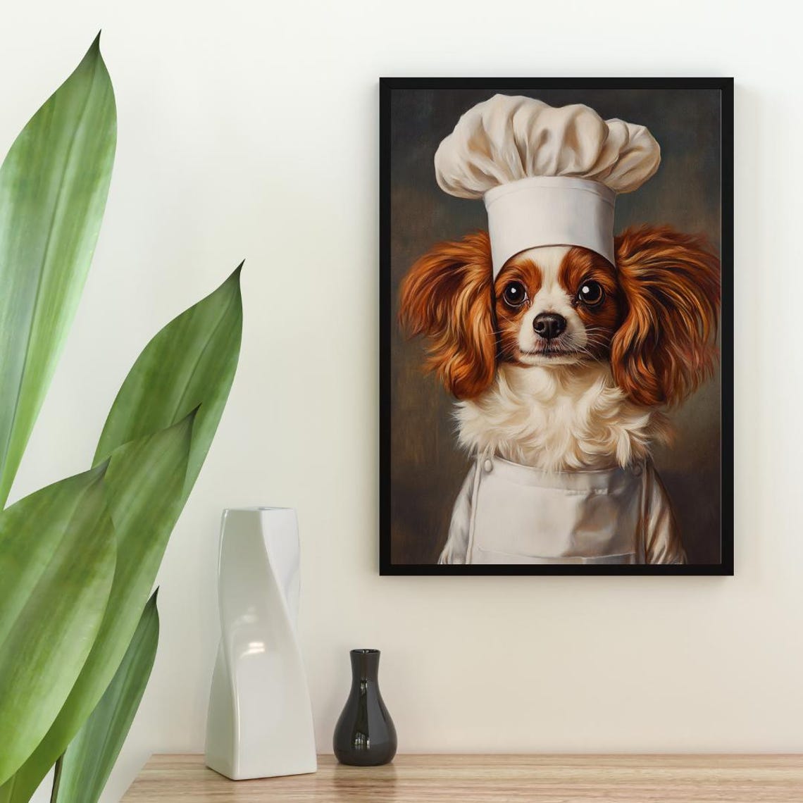 Cute Papillon Chef Hat Apron Portrait Funny Dog Kitchen Poster - Image 2