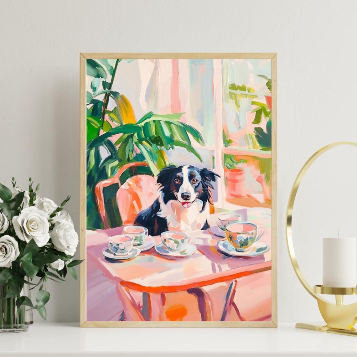 Retro Border Collie Poster Border Collie Oil Painting Vintage Border Collie Poster Dog Dining Room Wall Art Retro Dog Poster Pet Poster - Image 3