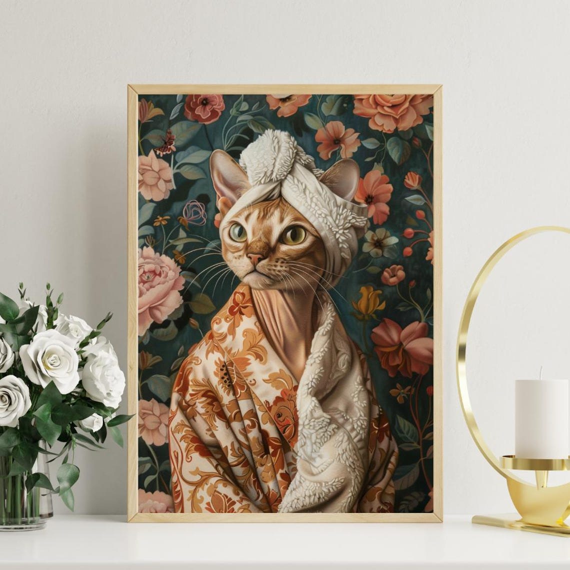 Abyssinian In Bathrobe Spa Day Portrait Funny Slender Cat Poster - Image 3