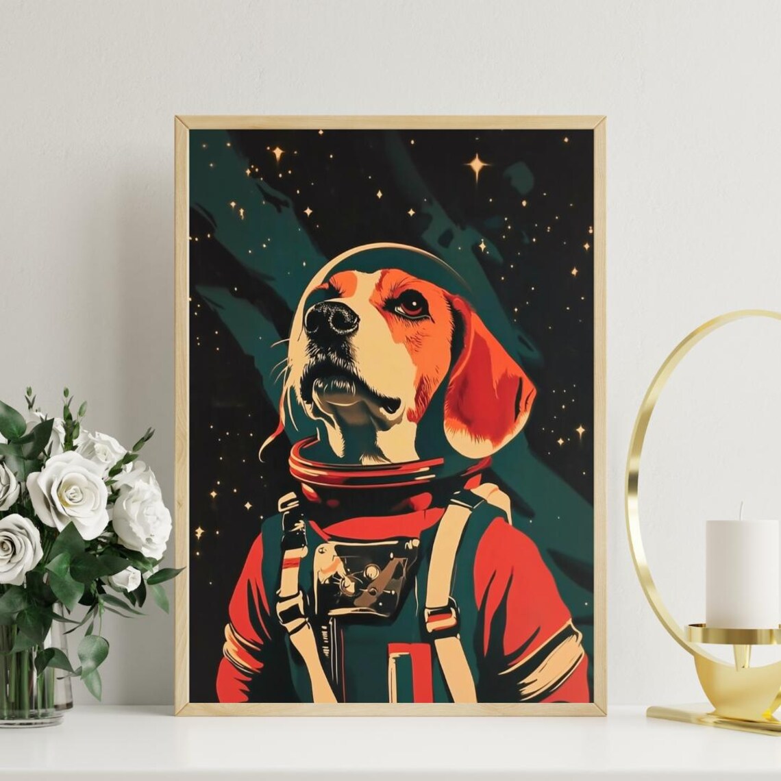Beagle Astronaut Retro Space Poster Print - Image 3