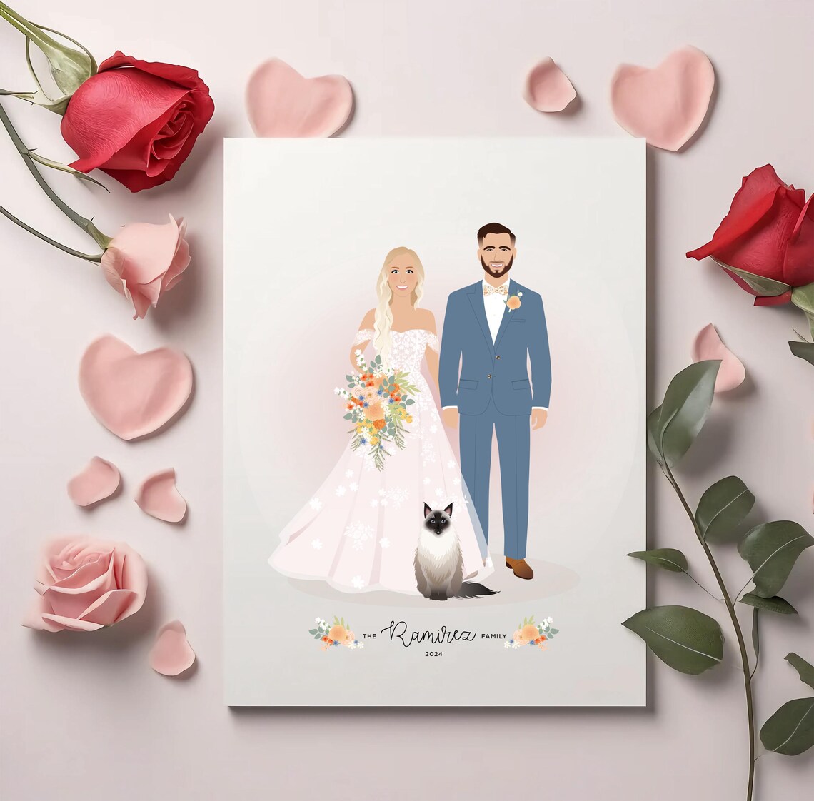Personalized Valentines Gift, Custom Wedding Portrait