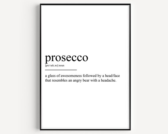 Prosecco Funny Definition Noun Dictionary Bar Cart Decor Wall Art