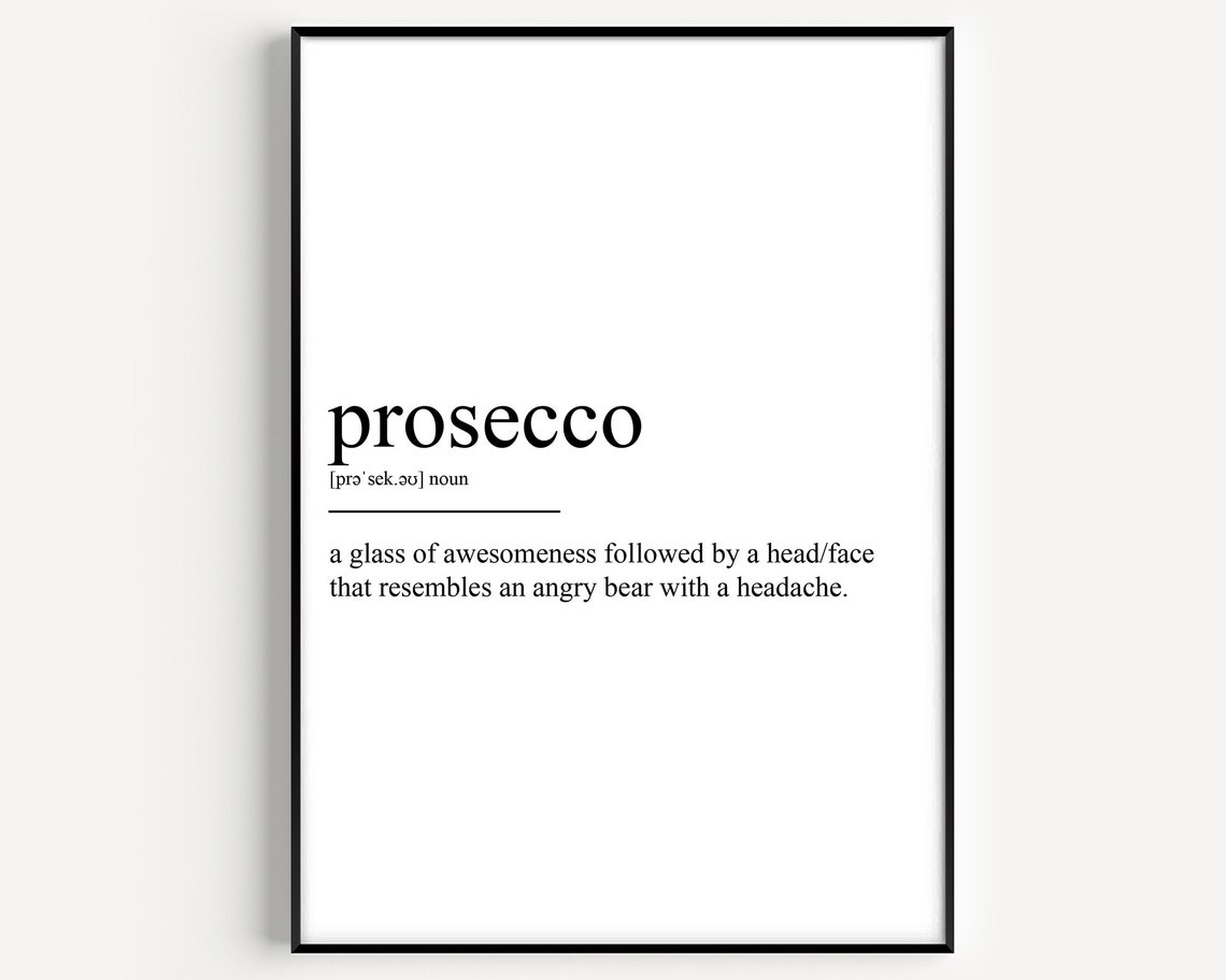 Prosecco Funny Definition Noun Dictionary Bar Cart Decor Wall Art